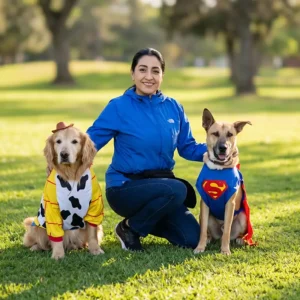 Mujer con dos perros en el parque