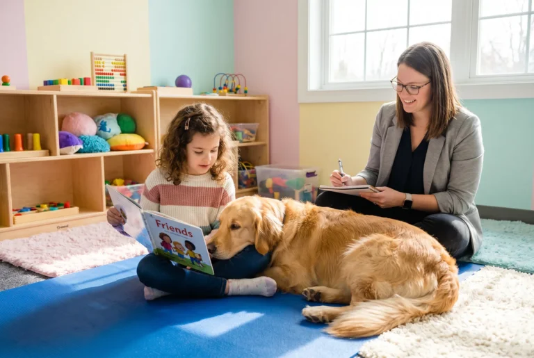 Perro asistiendo a la educación de los niños